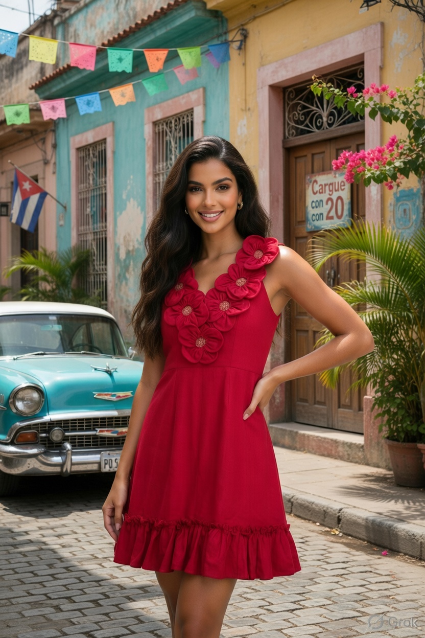 Maroon Flower Embroidered Dress